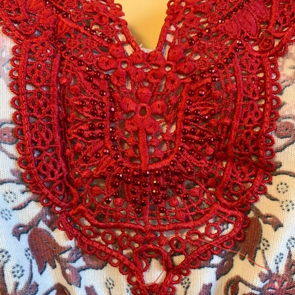ONE WORLD WOMEN'S PLUS 1X 18/20 TOP TUNIC BLOUSE PAISLEY BOHO TRIBAL NWT V-NECK - Picture 3 of 12